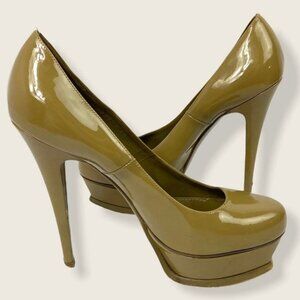 YSL Yves Saint Laurent Patent Leather Platform Pumps Size 8 YSL 5" Stiletto Heel